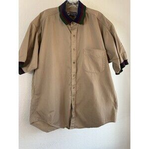 Stockton By World Island Tan Button Up Shirt Vintage Cotton Large USA